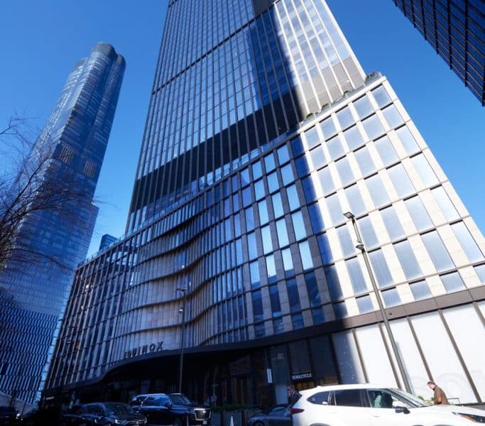 Equinox Hotel at Hudson Yards exterior view showcasing modern architecture and urban setting in New York City.
