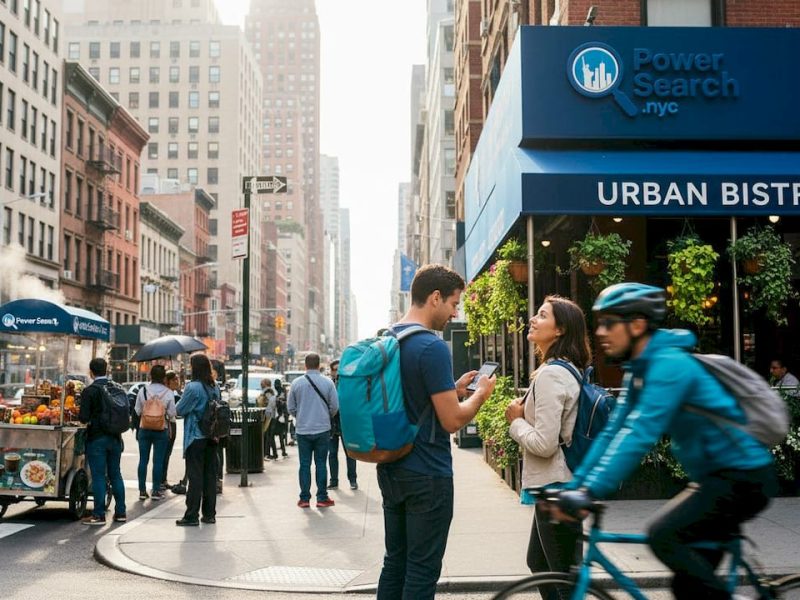 Travelers with bags on Manhattan street corner