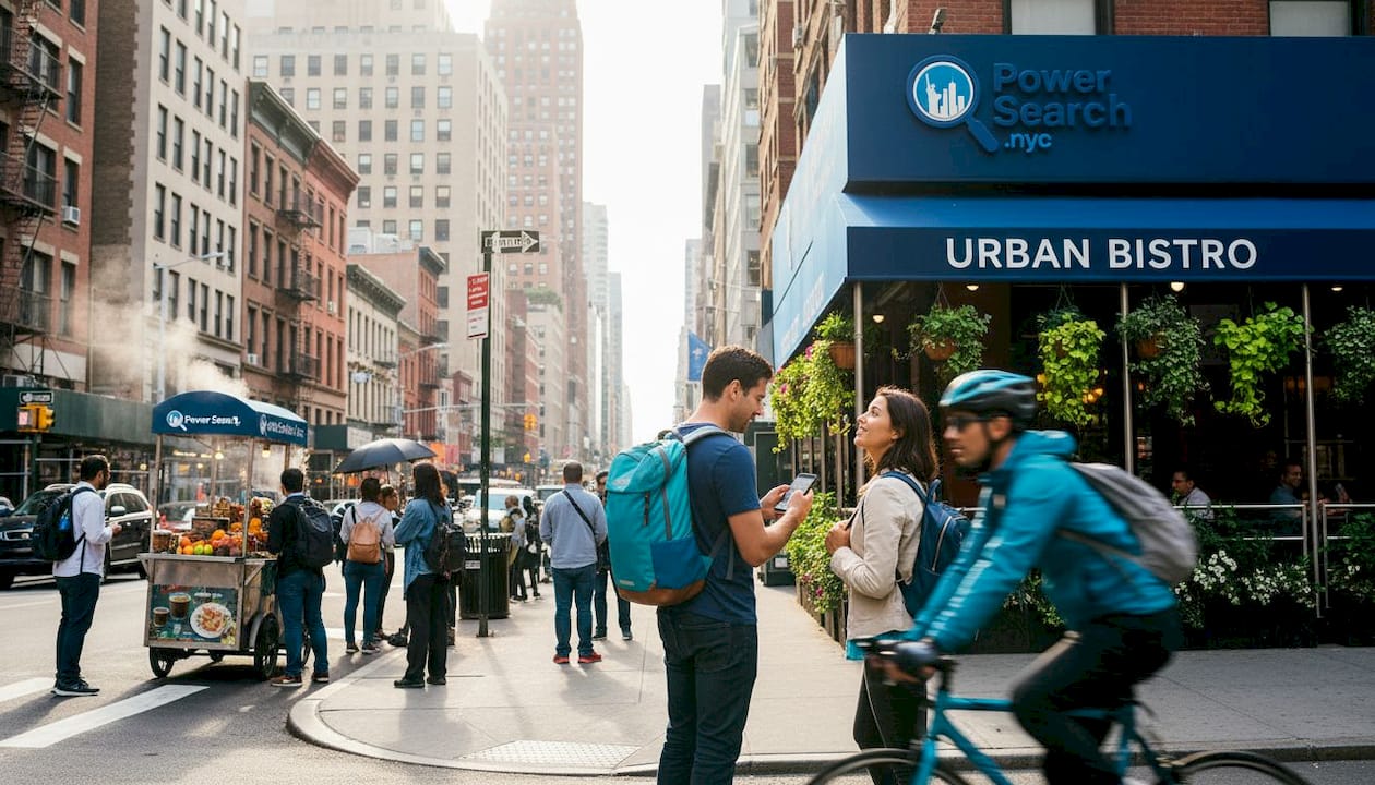 Travelers with bags on Manhattan street corner