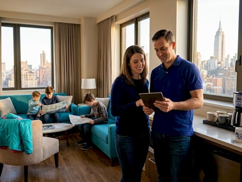 Family choosing NYC hotel suite together