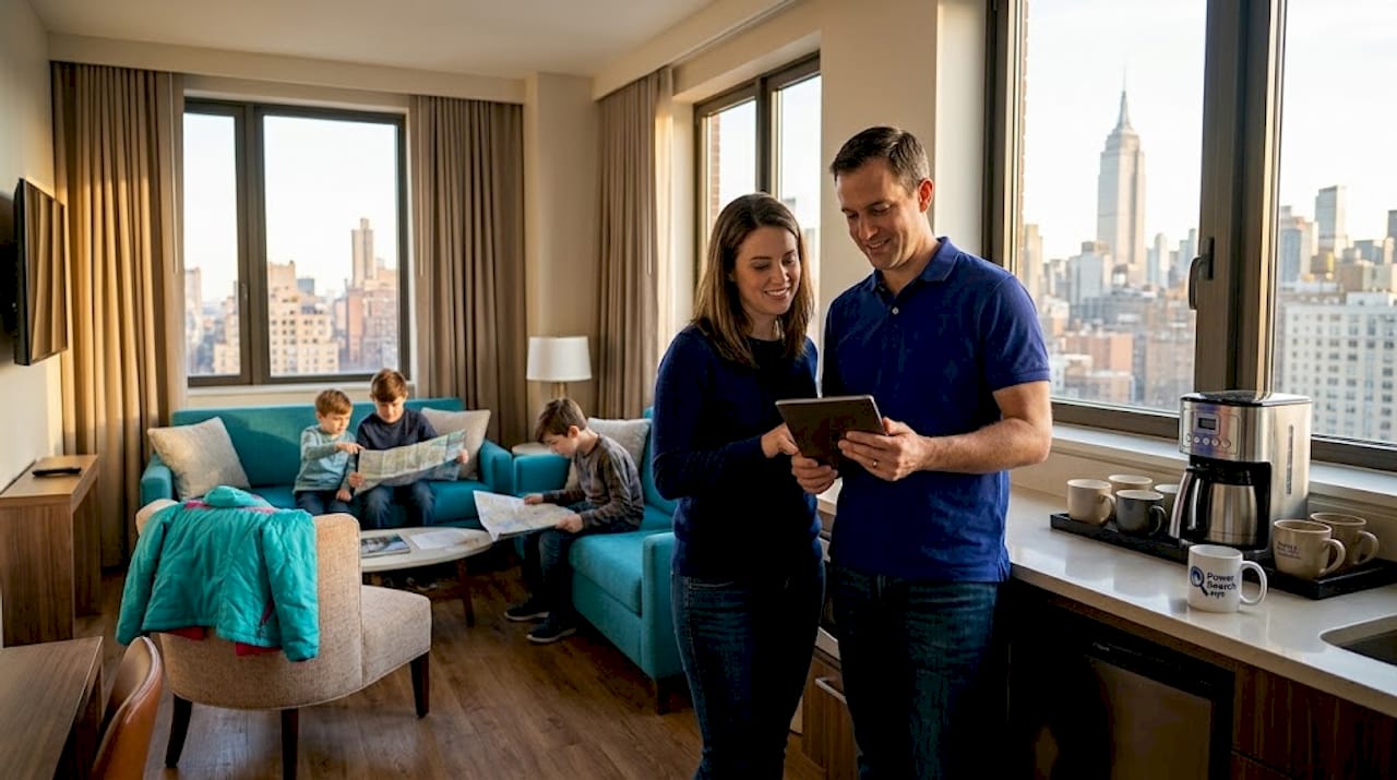 Family choosing NYC hotel suite together