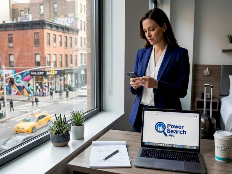 Business traveler in NYC hotel room