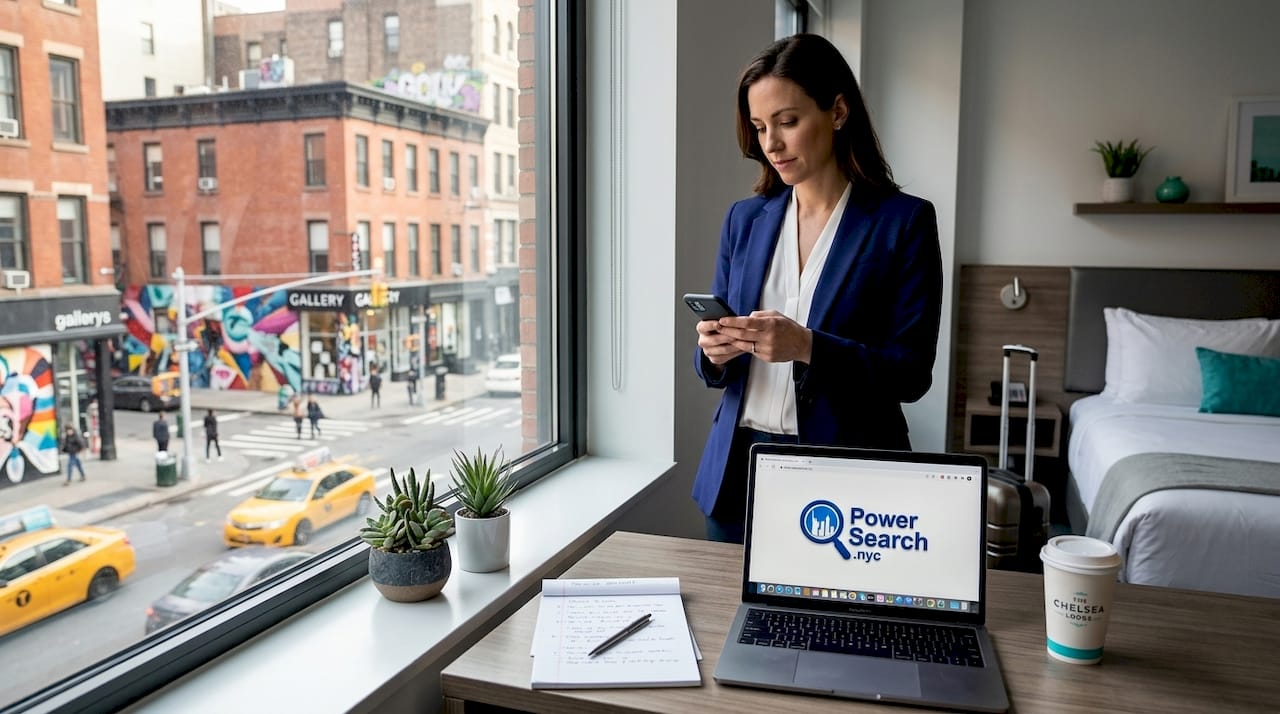 Business traveler in NYC hotel room