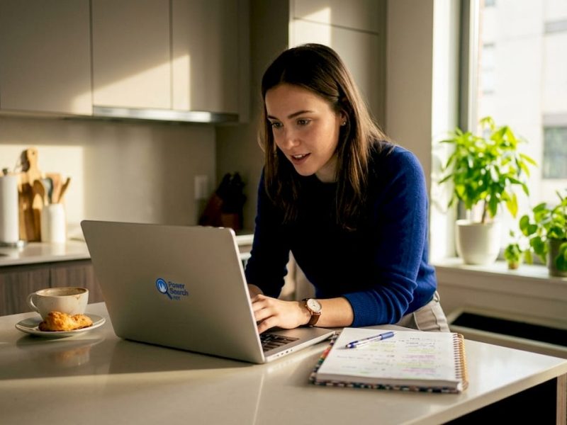 Woman comparing hotel booking websites on laptop