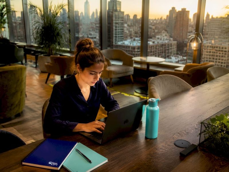 Freelancer working in hotel coworking space