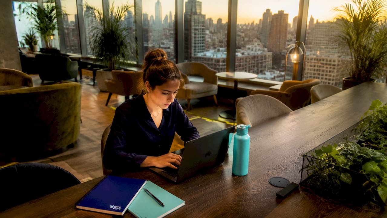 Freelancer working in hotel coworking space