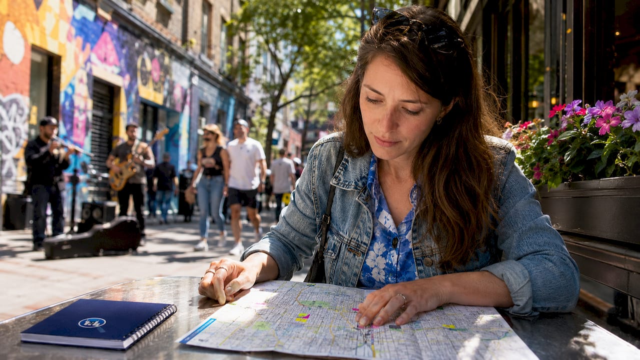 Traveler planning NYC hotel neighborhood