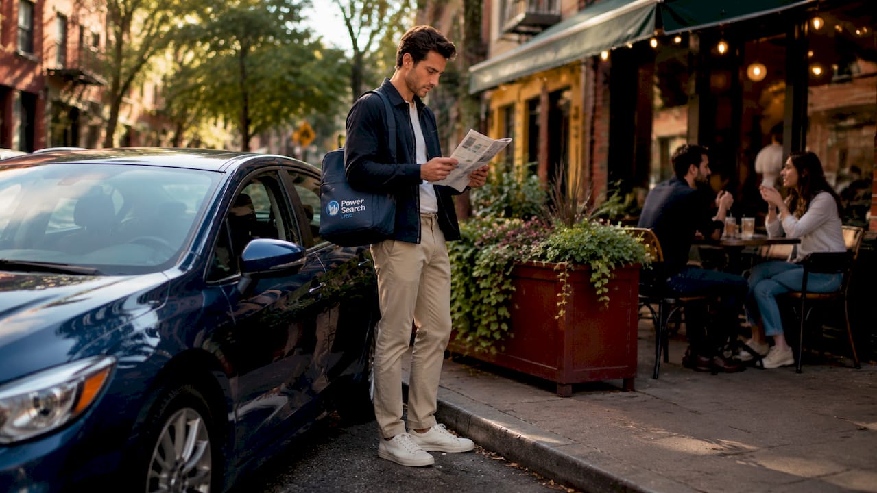 Traveler checking parking near NYC hotel