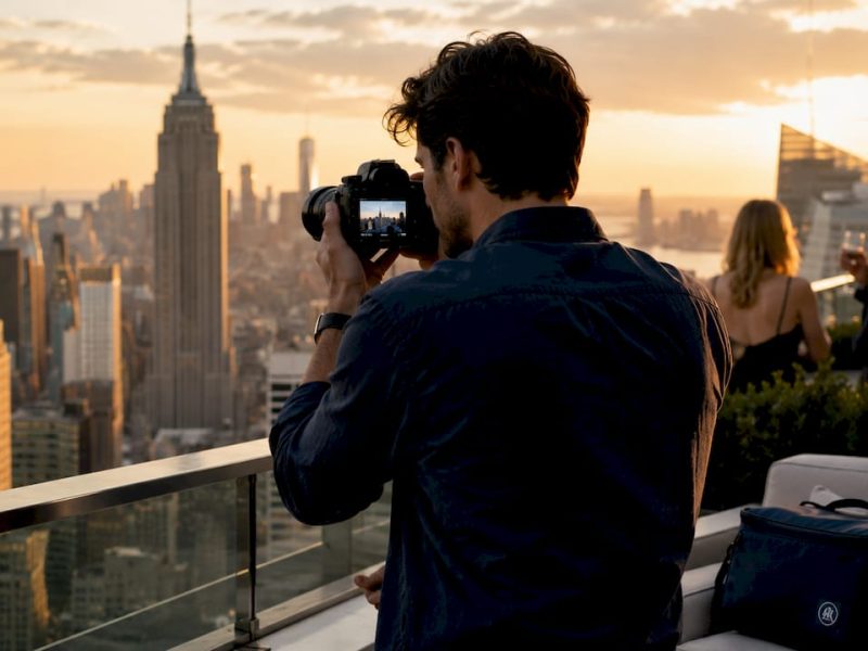 Photographer capturing NYC landmarks from Empire State