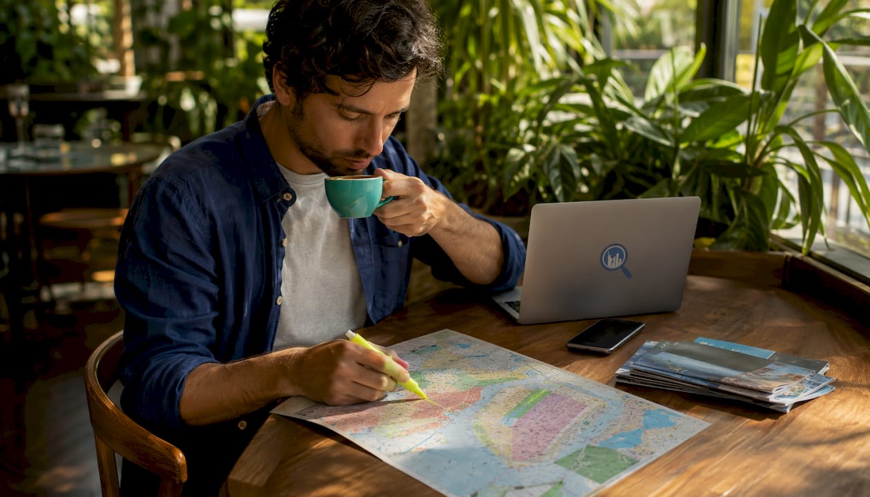Travel writer planning Manhattan landmarks visit