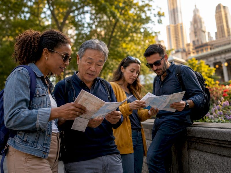 Visitors at NYC tourist information center counter