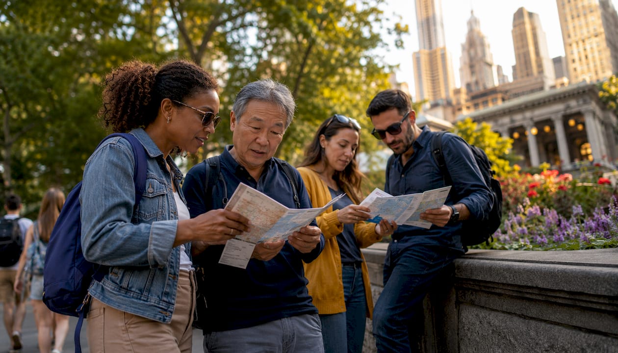 Visitors at NYC tourist information center counter