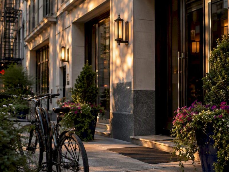 Luxury hotel exterior by Central Park entrance