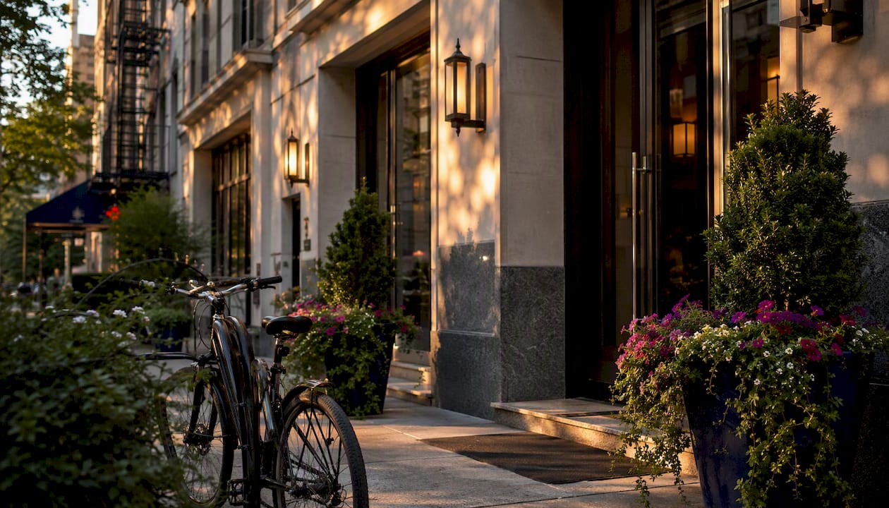 Luxury hotel exterior by Central Park entrance